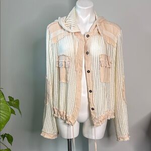 POL Pierced Crochet Cotton Cropped Hoodie Jacket Large